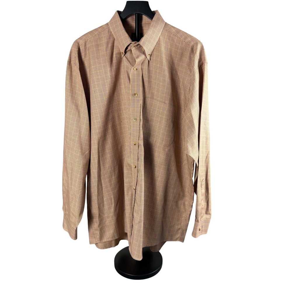 Jos. A. Bank Traveler Collection Mens Tan Micro Check Button Down Shirt XL